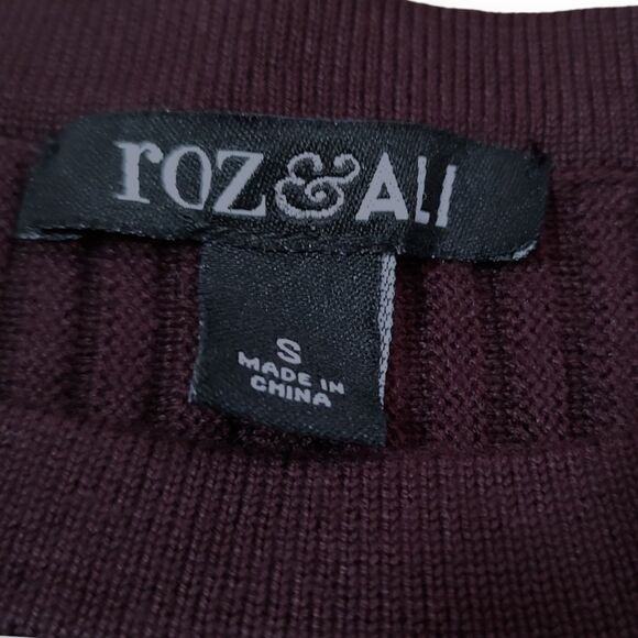 Roz & Ali Plum Long Bell Sleeve Ribbed Knit Midi Dress With Eyelet Detail US S - Picture 5 of 7